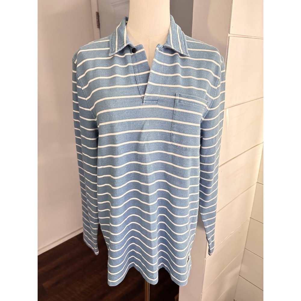 Quaker Marine Supply Polo Shirt Mens Small Blue Stripe Heavyweight Long Sleeve - Picture 5 of 10